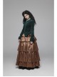 Green Dark Striped Velvet Metal Retro Button Lace Cuff Back Waist Lace-Up Gothic Blouse