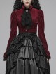 Red Dark Striped Velvet Metal Retro Button Lace Cuff Back Waist Lace-Up Gothic Blouse