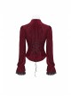 Red Dark Striped Velvet Metal Retro Button Lace Cuff Back Waist Lace-Up Gothic Blouse