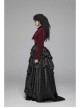 Red Dark Striped Velvet Metal Retro Button Lace Cuff Back Waist Lace-Up Gothic Blouse