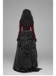 Red Dark Striped Velvet Metal Retro Button Lace Cuff Back Waist Lace-Up Gothic Blouse