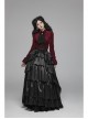 Red Dark Striped Velvet Metal Retro Button Lace Cuff Back Waist Lace-Up Gothic Blouse