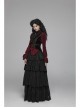 Red Dark Striped Velvet Metal Retro Button Lace Cuff Back Waist Lace-Up Gothic Blouse
