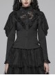 High Collar Front Chest Irregular Lace Little Lace Shawl Sleeve Back Waist Lace-Up Black Gothic Blouse
