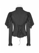 High Collar Front Chest Irregular Lace Little Lace Shawl Sleeve Back Waist Lace-Up Black Gothic Blouse