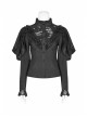 High Collar Front Chest Irregular Lace Little Lace Shawl Sleeve Back Waist Lace-Up Black Gothic Blouse