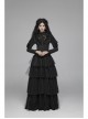 High Collar Front Chest Irregular Lace Little Lace Shawl Sleeve Back Waist Lace-Up Black Gothic Blouse