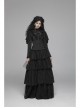 High Collar Front Chest Irregular Lace Little Lace Shawl Sleeve Back Waist Lace-Up Black Gothic Blouse