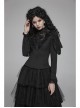 High Collar Front Chest Irregular Lace Little Lace Shawl Sleeve Back Waist Lace-Up Black Gothic Blouse