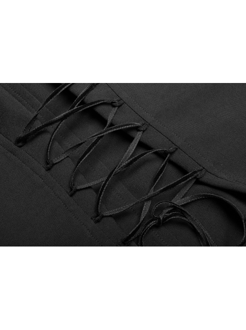 High Collar Front Chest Irregular Lace Little Lace Shawl Sleeve Back Waist Lace-Up Black Gothic Blouse