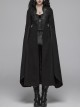 Stand-Up Collar Front Chest Metal Zipper Slit Cloak-Style Sleeve Back Waist Lace-Up Black Gothic Woolen Splice Jacquard Long Coat