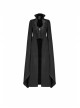 Stand-Up Collar Front Chest Metal Zipper Slit Cloak-Style Sleeve Back Waist Lace-Up Black Gothic Woolen Splice Jacquard Long Coat