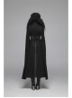 Stand-Up Collar Front Chest Metal Zipper Slit Cloak-Style Sleeve Back Waist Lace-Up Black Gothic Woolen Splice Jacquard Long Coat