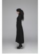 Stand-Up Collar Front Chest Metal Zipper Slit Cloak-Style Sleeve Back Waist Lace-Up Black Gothic Woolen Splice Jacquard Long Coat