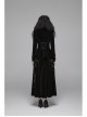 High Collar Front Chest Embroidery Button Long Sleeve Back Waist Lace-Up Black Gothic Weft Velvet Coat
