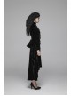 High Collar Front Chest Embroidery Button Long Sleeve Back Waist Lace-Up Black Gothic Weft Velvet Coat