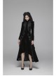 High Collar Front Chest Embroidery Button Long Sleeve Back Waist Lace-Up Black Gothic Weft Velvet Coat