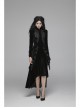 High Collar Front Chest Embroidery Button Long Sleeve Back Waist Lace-Up Black Gothic Weft Velvet Coat