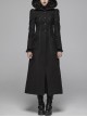 Black Sharp Cap Front Chest Metal Retro Button Long Sleeve Back Waist Lace-Up Gothic Long Woolen Coat