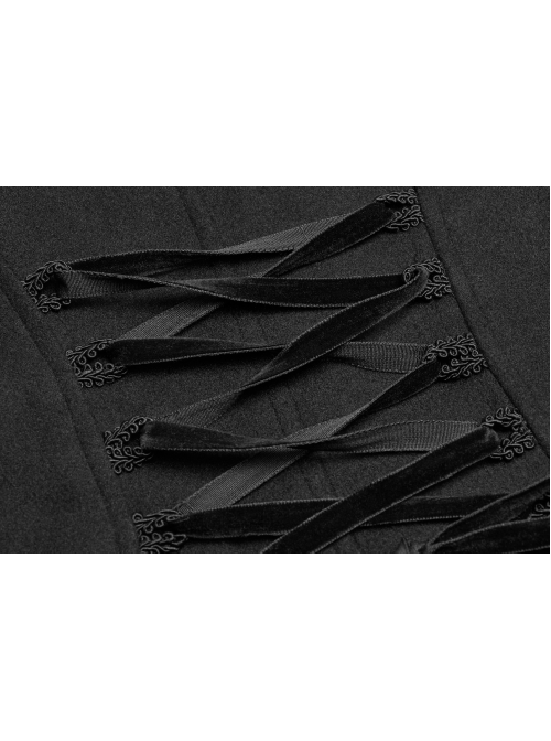 Black Sharp Cap Front Chest Metal Retro Button Long Sleeve Back Waist Lace-Up Gothic Long Woolen Coat
