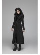 Black Sharp Cap Front Chest Metal Retro Button Long Sleeve Back Waist Lace-Up Gothic Long Woolen Coat