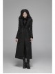 Black Sharp Cap Front Chest Metal Retro Button Long Sleeve Back Waist Lace-Up Gothic Long Woolen Coat