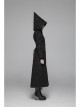 Black Sharp Cap Front Chest Metal Retro Button Long Sleeve Back Waist Lace-Up Gothic Long Woolen Coat