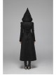 Black Sharp Cap Front Chest Metal Retro Button Long Sleeve Back Waist Lace-Up Gothic Long Woolen Coat
