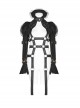 Hasp High Collar Metal Eyelets Leather Strap Bubble Sleeve Flare Cuff Black Punk Mesh Coat