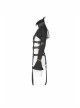 Hasp High Collar Metal Eyelets Leather Strap Bubble Sleeve Flare Cuff Black Punk Mesh Coat