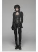 Hasp High Collar Metal Eyelets Leather Strap Bubble Sleeve Flare Cuff Black Punk Mesh Coat