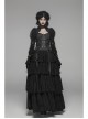 Hasp High Collar Metal Eyelets Leather Strap Bubble Sleeve Flare Cuff Black Punk Mesh Coat