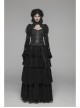 Hasp High Collar Metal Eyelets Leather Strap Bubble Sleeve Flare Cuff Black Punk Mesh Coat