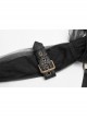 Hasp High Collar Metal Eyelets Leather Strap Bubble Sleeve Flare Cuff Black Punk Mesh Coat