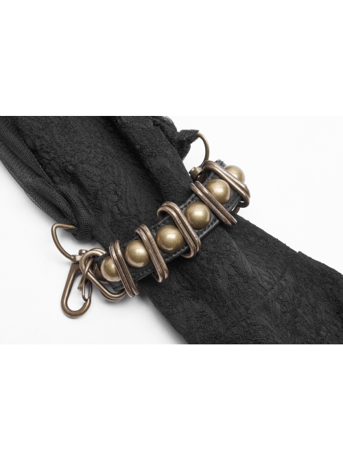 Hasp High Collar Metal Eyelets Leather Strap Bubble Sleeve Flare Cuff Black Punk Mesh Coat