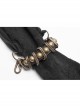 Hasp High Collar Metal Eyelets Leather Strap Bubble Sleeve Flare Cuff Black Punk Mesh Coat