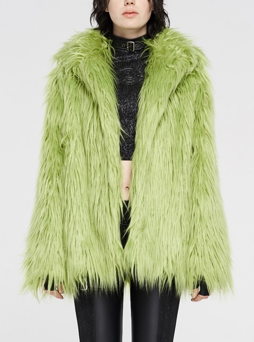 Loose-Fitting Imitation Fur Green Punk Long Sleeve Coat