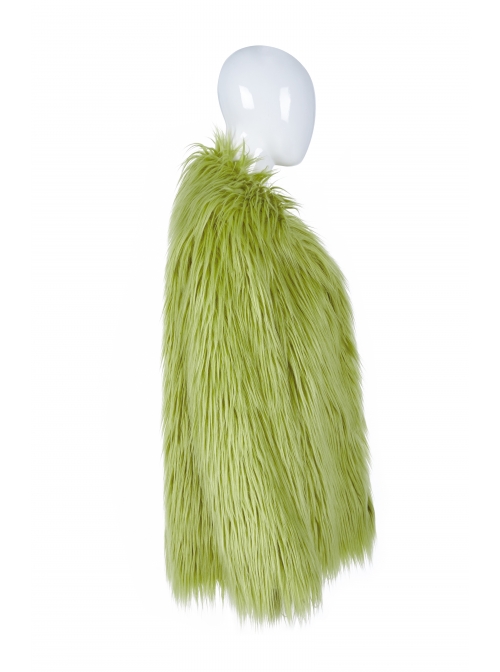 Loose-Fitting Imitation Fur Green Punk Long Sleeve Coat