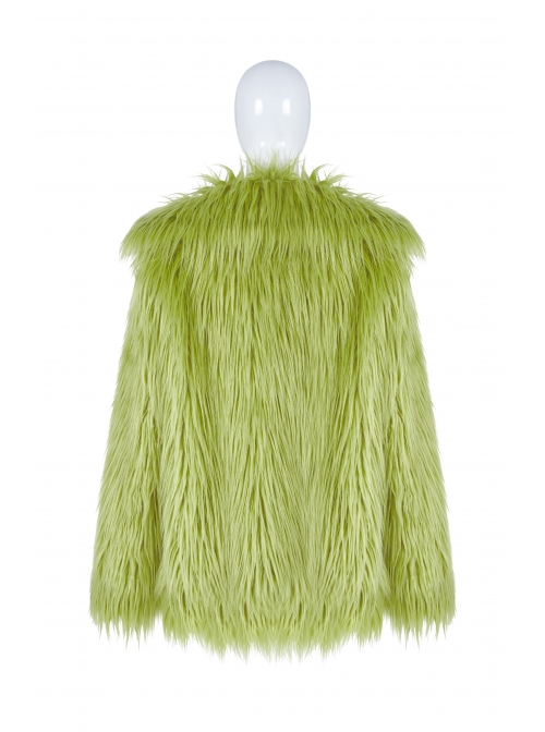 Loose-Fitting Imitation Fur Green Punk Long Sleeve Coat