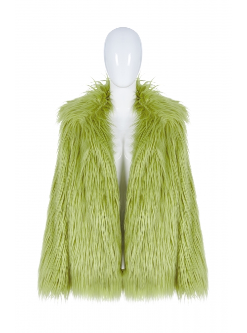 Loose-Fitting Imitation Fur Green Punk Long Sleeve Coat