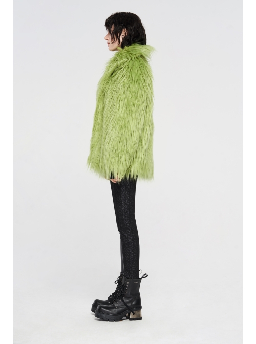 Loose-Fitting Imitation Fur Green Punk Long Sleeve Coat
