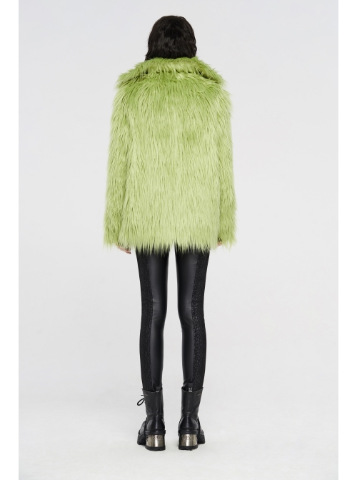Loose-Fitting Imitation Fur Green Punk Long Sleeve Coat