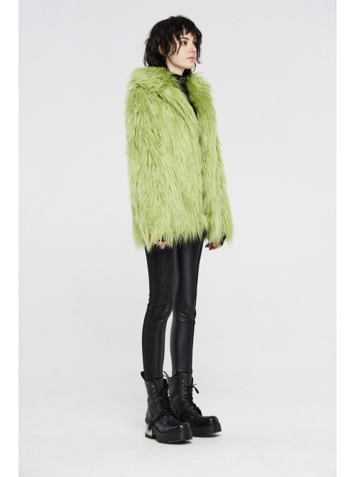 Loose-Fitting Imitation Fur Green Punk Long Sleeve Coat