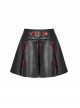 Steam Punk Female High Waist Red Lattice PU Leather Stitching Skirt