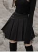 Steam Punk Female Black PU Leather Buckle Irregular Hem Pleated Skirt