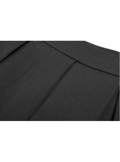 Steam Punk Female Black PU Leather Buckle Irregular Hem Pleated Skirt