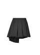 Steam Punk Female Black PU Leather Buckle Irregular Hem Pleated Skirt