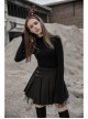 Steam Punk Female Black PU Leather Buckle Irregular Hem Pleated Skirt