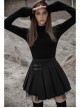 Steam Punk Female Black PU Leather Buckle Irregular Hem Pleated Skirt