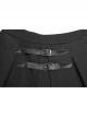Steam Punk Female Black PU Leather Buckle Irregular Hem Pleated Skirt